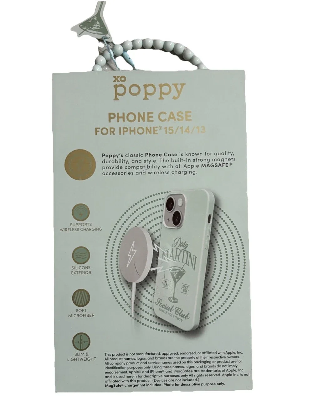 xo Poppy Dirty Martini Light Pastel Green Phone Case for iPhone 15, 14, 13 NEW
